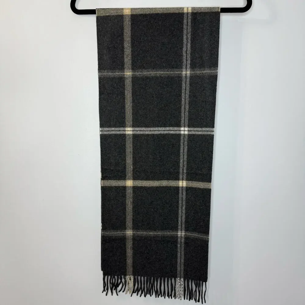 Jos A Bank Cashmere Grey Checked Scarf Classic Luxury Men's